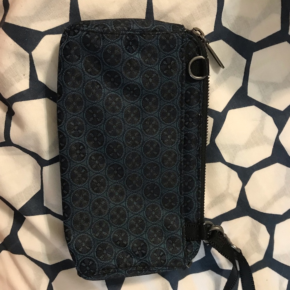 Blue and black patterned wristlet